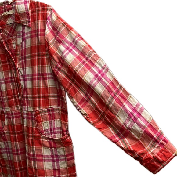 Entro, Plaid, 100% Cotton, Side Pockets Multi Colors, Roll Tab Sleeves Top, S - Picture 3 of 6
